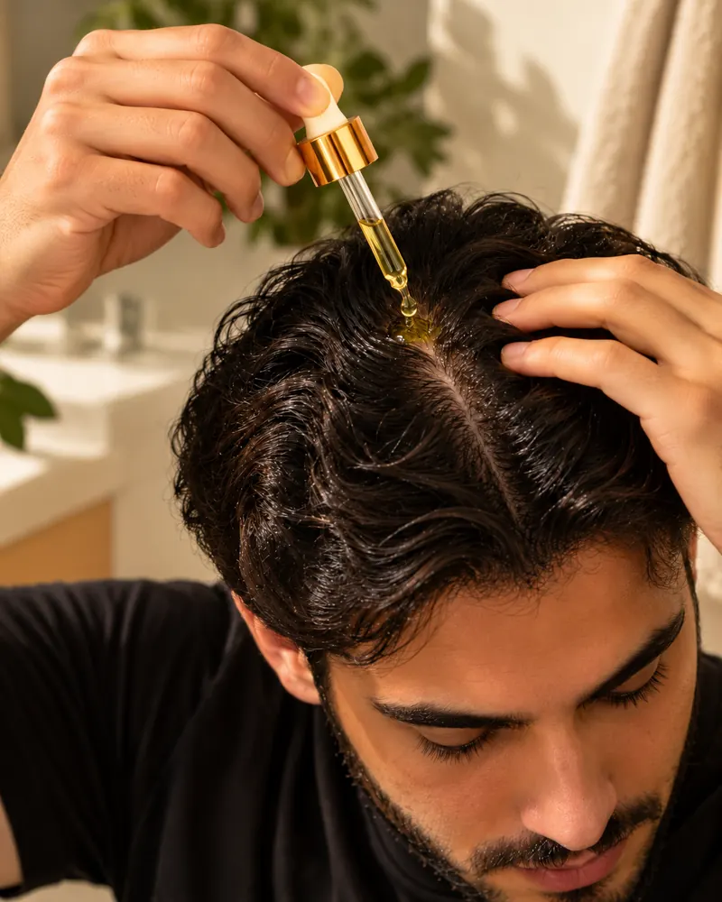 راجل كيحط زيت Hair Growth على فروة الراس بالقطارة
